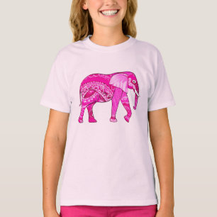 T-shirt Un éléphant indien dans un style arabesque rose Fu