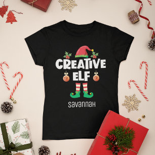 T-shirt Un elfe créatif amusant avec le nom famille Noël