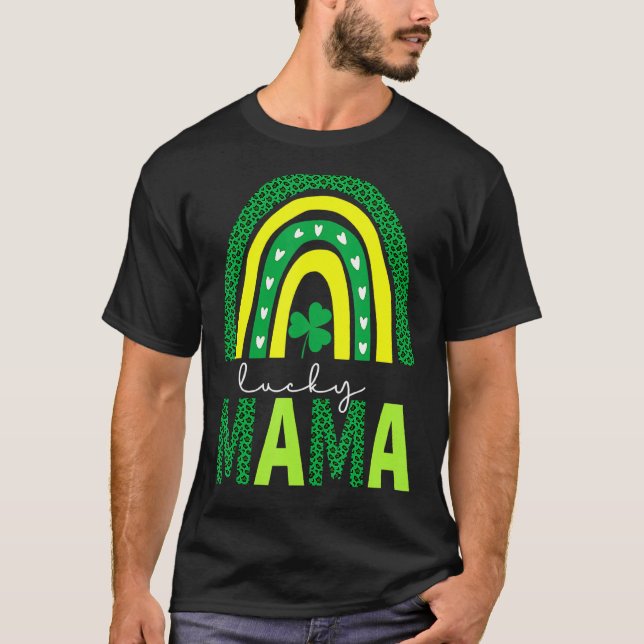 T-shirt Un Empreinte de léopard Lucky Mama Rainbow St Patr (Devant)