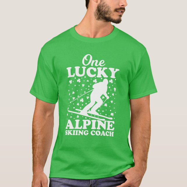 T-shirt Un entraîneur de ski alpin chanceux St. Patrick's  (Devant)