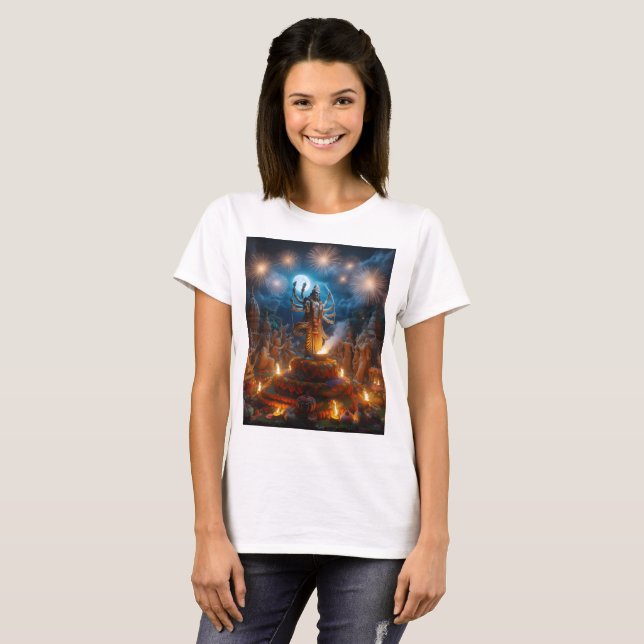 T-shirt un feu d'artifice avec une statue de divinité (Devant entier)
