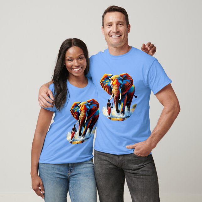 T-shirt Un garçon sans peur rencontre un taureau d'éléphan (Unisexe)
