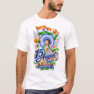 T-shirt Un garçon tient joyeusement un drapeau indien 2027