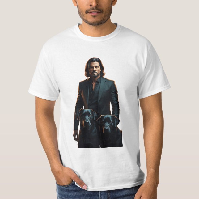 T-shirt Un gentleman avec ses deux chiens noirs (Devant)
