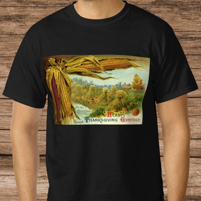 T-shirt Un grand Thanksgiving ; Corn indien et Haystaches (A Hearty Thanksgiving; Indian Corn and Haystacks T-Shirt)