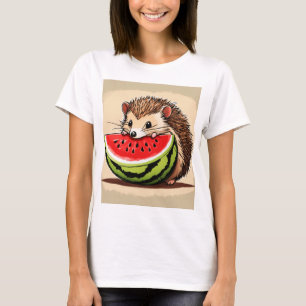 T-shirt un hérisson joyeux et mignon qui mord d'un morceau