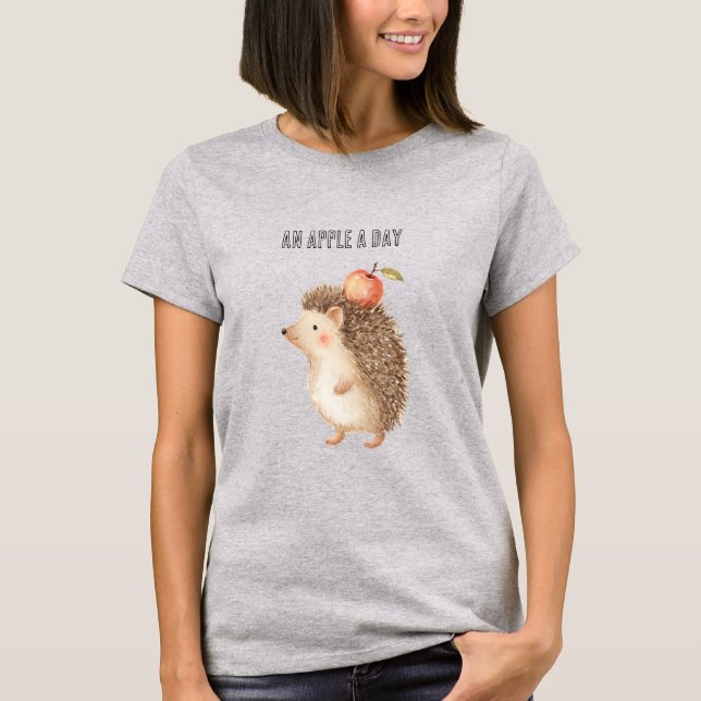 T-shirt Un hérisson par jour une pomme (Devant)