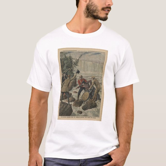 T-shirt Un homme dans un baril croisant les chutes du (Devant)