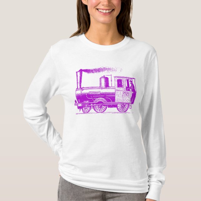T-shirt Un homme et son train - Violet (Devant)