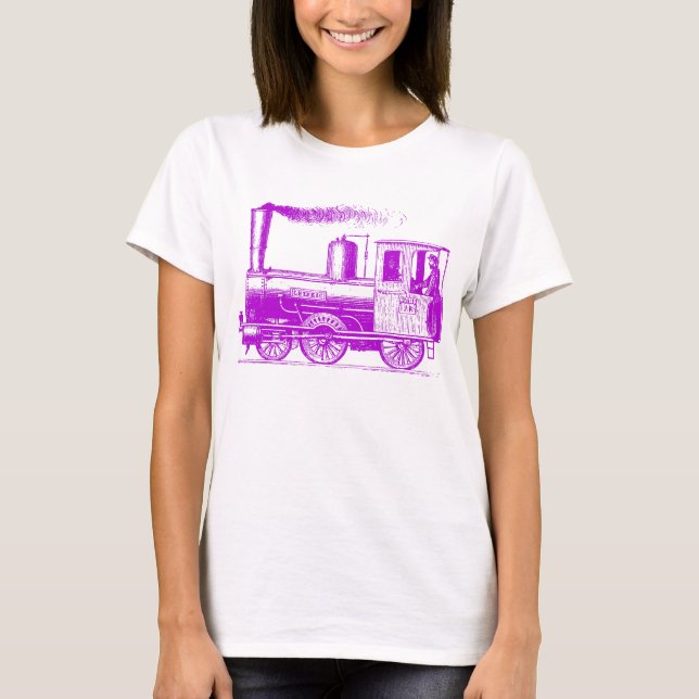 T-shirt Un homme et son train - Violet (Devant)