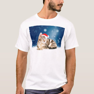 T-shirt Un joli chat portant un chapeau de Père Noël rouge