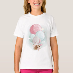 T-shirt Un joli éléphant vole avec des ballons