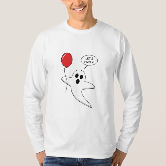 T-shirt Un joli fantôme de dessin animé avec un ballon rou (Devant)