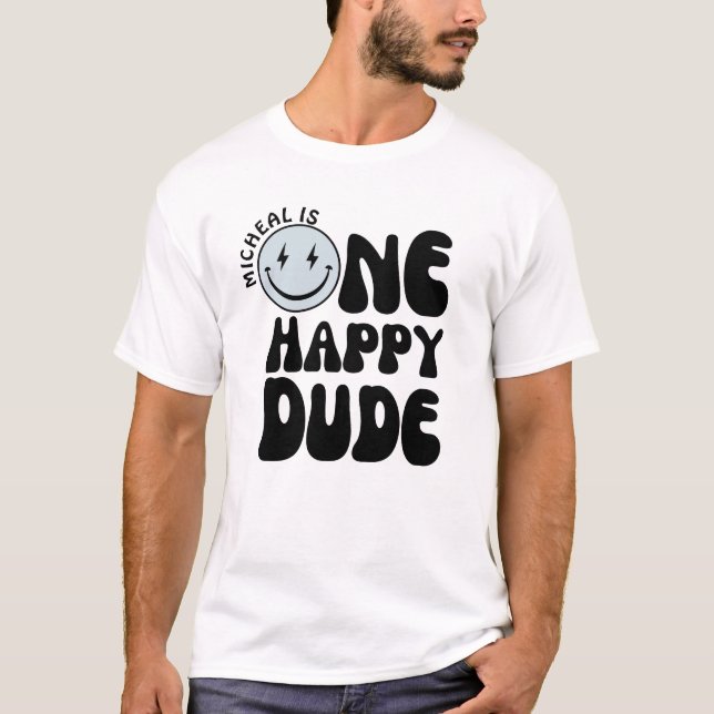 T-shirt Un joyeux Dude Blue Happy Face Boy Premier anniver (Devant)