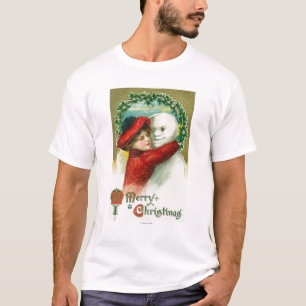 T-shirt Un Joyeux Noël étreignant la scène de bonhomme 