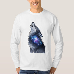 T-shirt Un loup hurle à une galaxie étoilée