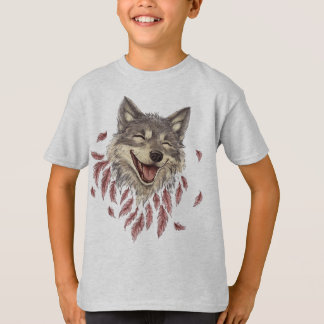 T-shirt Un loup souriant joyeux en plumes