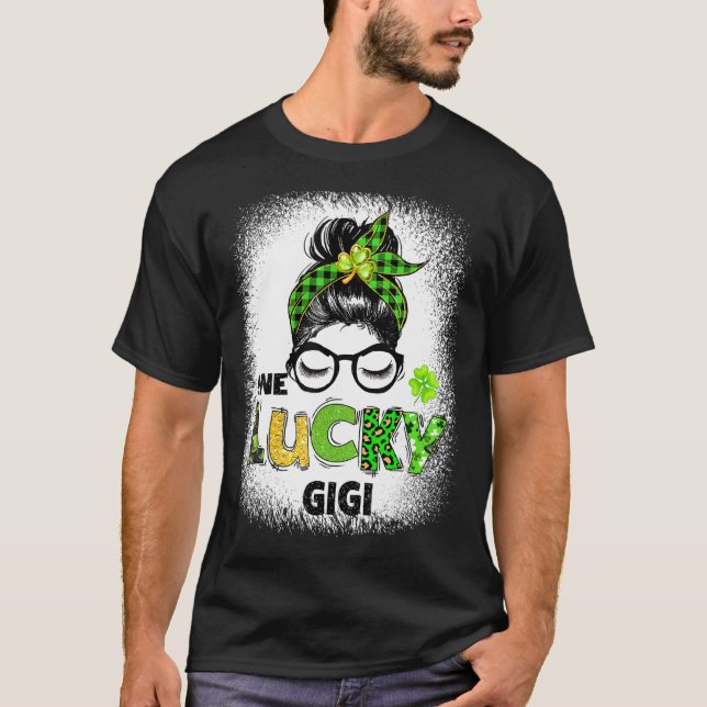 T-shirt Un Lucky Gigi Messy Bun Leopard St Patrick's Day (Devant)