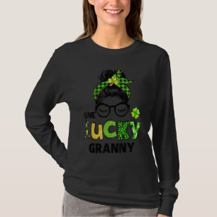 T-shirt Un Lucky Granny Messy Bun Leopard St Patrick's Da