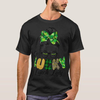 T-shirt Un Lucky Lunch Lady Patrick's Day Leopard Shamroc