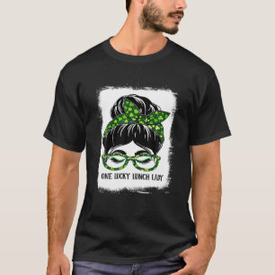 T-shirt Un Lucky Lunch Lady Shamrock Messy Bun Funny St P