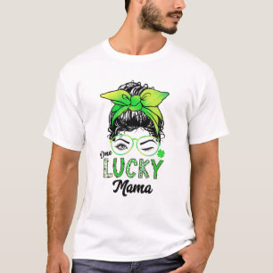 T-shirt Un Lucky Mama Jour de la Saint Patrick Messy Bun É