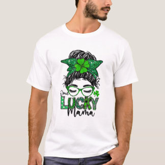 T-shirt Un Lucky Mama Messy Bun Leopard Bandana St. Patri