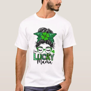 T-shirt Un Lucky Mama Messy Bun Leopard Bandana St. Patri