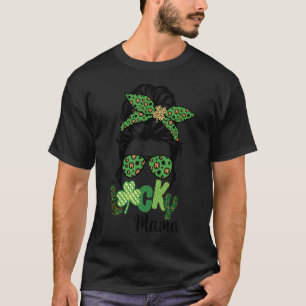 T-shirt Un Lucky Mama Messy Bun Leopard St Patrick's Day