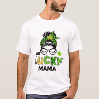 T-shirt Un Lucky Mama Messy Bun Leopard St Patrick's Day