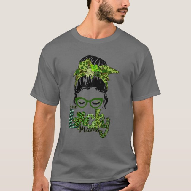 T-shirt Un Lucky Mama St. Patrick's Day, Leopard Messy Bu (Devant)