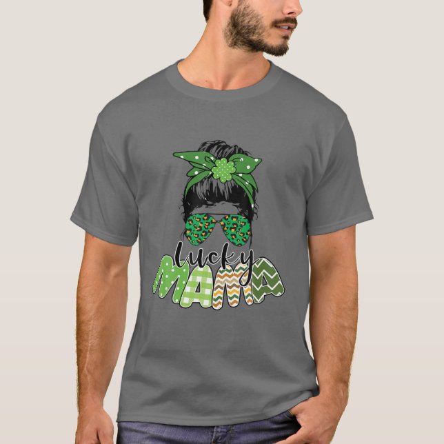 T-shirt Un Lucky Mama St. Patrick's Day, Leopard Messy Bu (Devant)