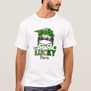 T-shirt Un Lucky Para Messy Bun Shamrock St Patrick's Day