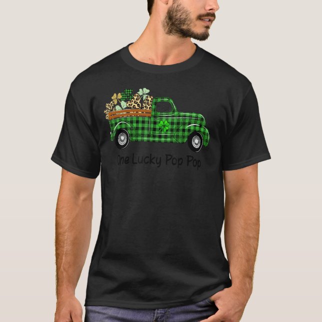 T-shirt Un Lucky Pop Pop Green Plaid Truck Shamrock Part (Devant)