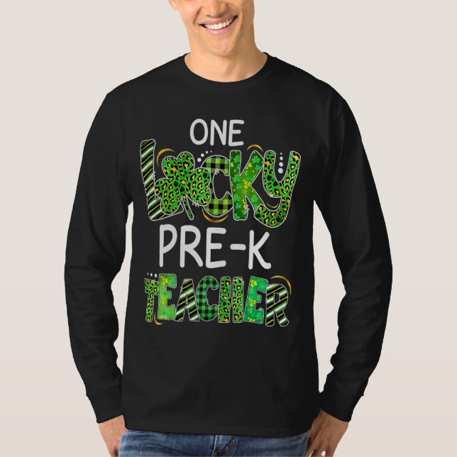 T-shirt Un Lucky PrK enseignant Shamrock Leopard Plaid Pat (Devant)