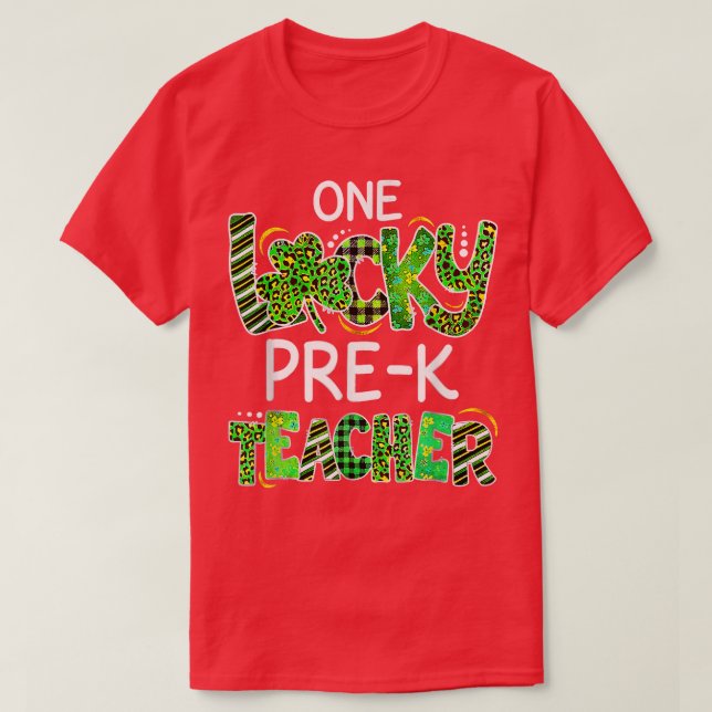 T-shirt Un Lucky PrK enseignant Shamrock Leopard Plaid Pat (Design devant)