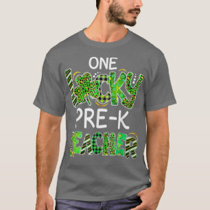 T-shirt Un Lucky PrK enseignant Shamrock Leopard Plaid Pat