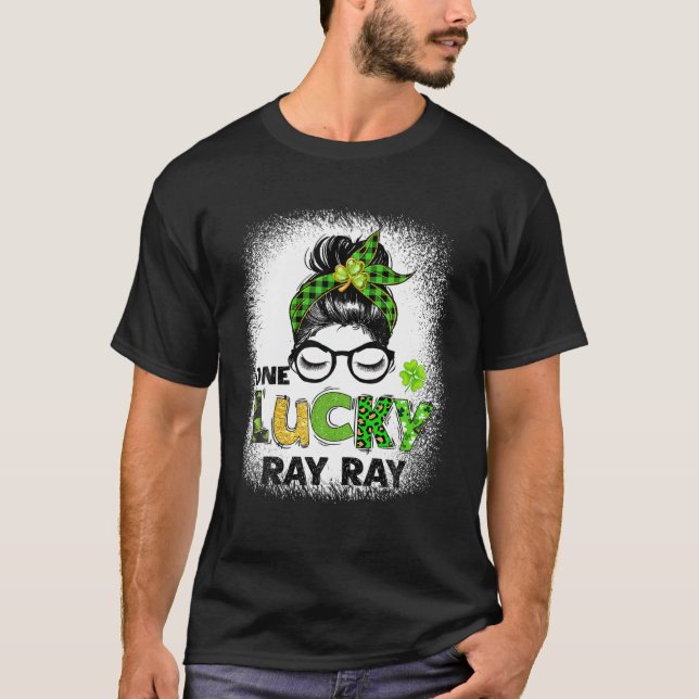T-shirt Un Lucky Ray Ray Messy Bun Leopard St Patrick D (Devant)