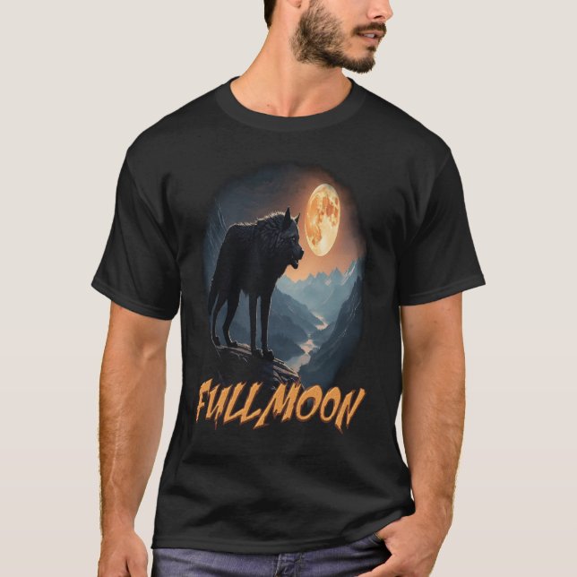 T-shirt un majestueux loup sauvage sous la pleine lune (Devant)