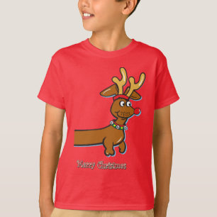 T-shirt Un mignon Dachshund portant des Antlers de rennes