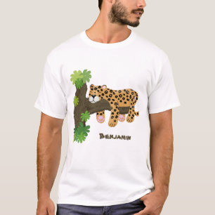 T-shirt Un mignon léopard dormant dans un arbre dessin ani