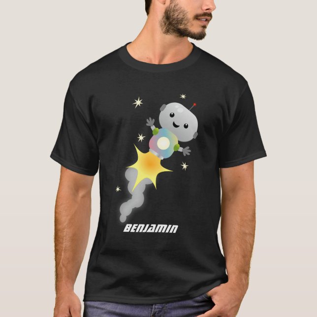T-shirt Un mignon robot volant dans l'espace dessin animé (Devant)