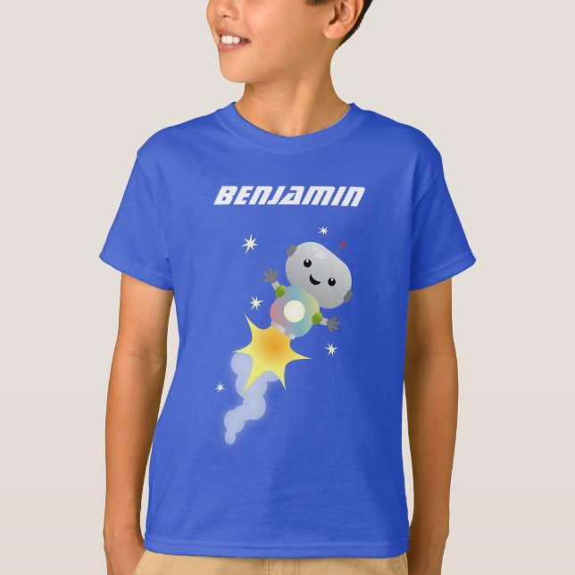 T-shirt Un mignon robot volant dans l'espace dessin animé (Devant)
