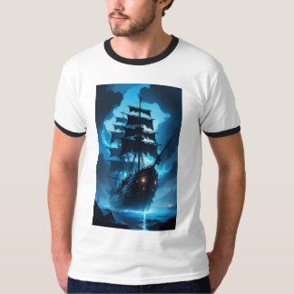 T-shirt un navire fantôme, un bateau pirate, un bateau bru