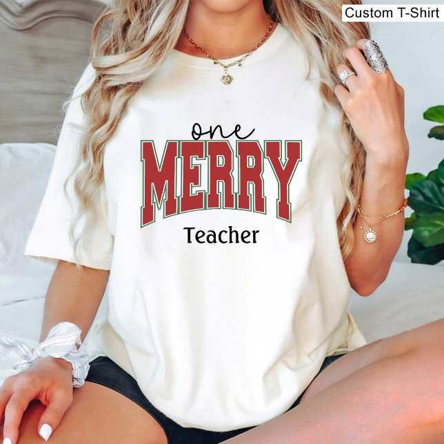 T-shirt Un Noël de professeur joyeux Nom élégant blanc  (One Merry Teacher Christmas Name Elegant White T-Shirt)