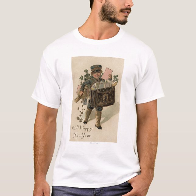 T-shirt Un nouveau garçon heureux de courrier de YearIrish (Devant)