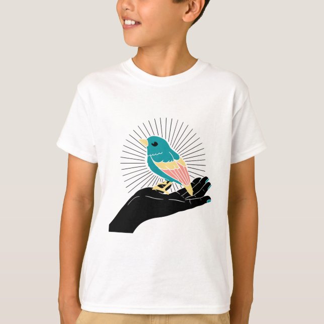 T-shirt un oiseau dans la main (Devant)