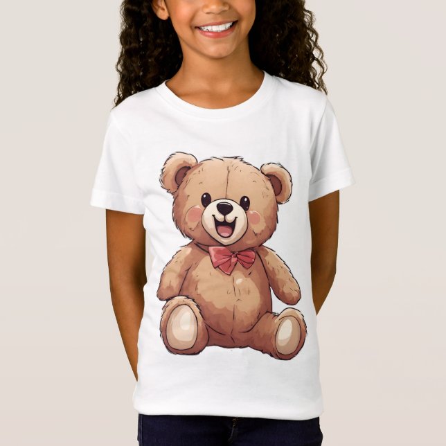 T-Shirt Un ours en peluche souriant avec une cravate à arc (Devant)