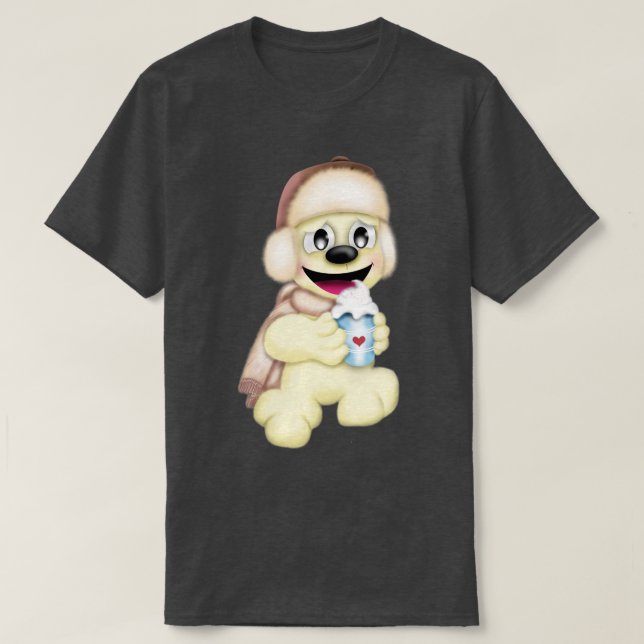 T-shirt Un ours froid avec une boisson chaude (Design devant)