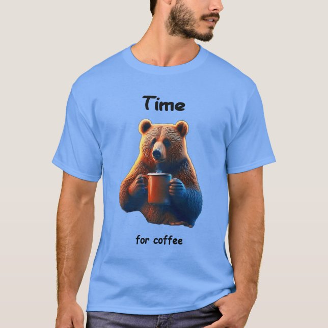 T-shirt Un ours tient une tasse de café vapeur (Devant)